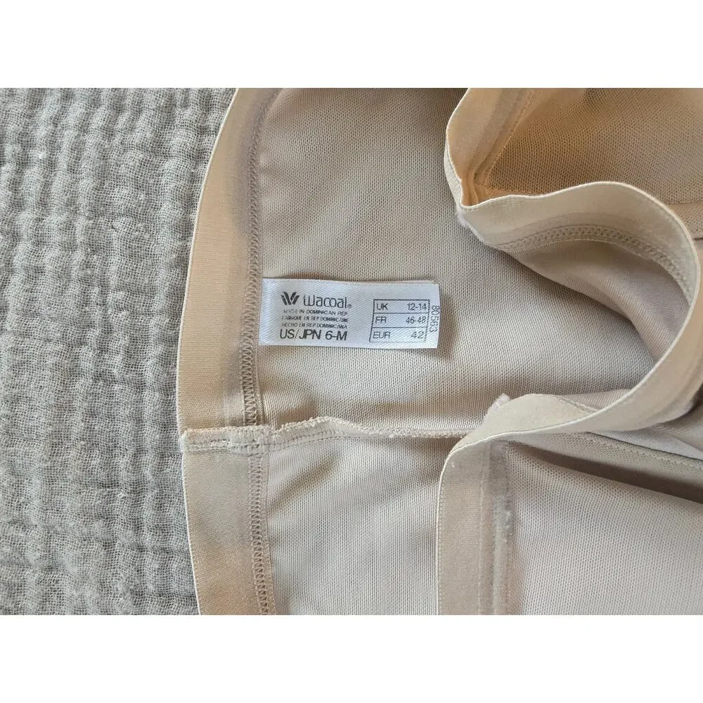 Wacoal Hi-Waist Thigh Shaper Sz M 6 Nude Tan Tummy Control open gusset underwear